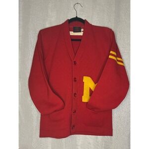 Vintage Letterman Cardigan Wool Blend‎ Button Front Sweater Red Yellow
